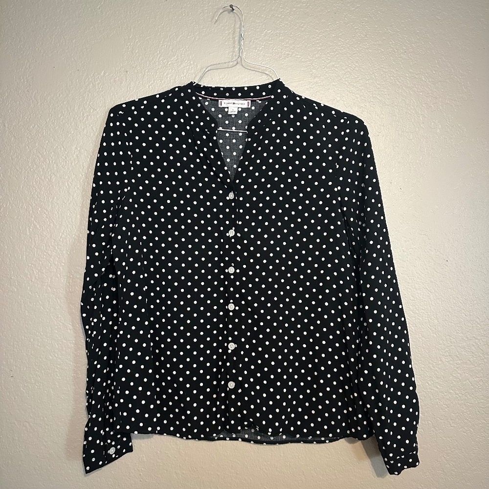 Tommy Hilfiger Polka Dot Black Band Collar Shirt